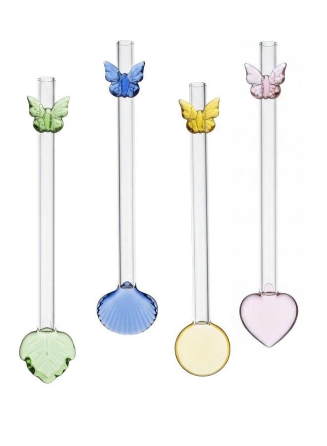Premium 4pcs Handmade Glass Straw Spoon Set – Dual Function Straw and Spoon for Home or Restaurant Use – Hot & Cold Drinks - Image 1